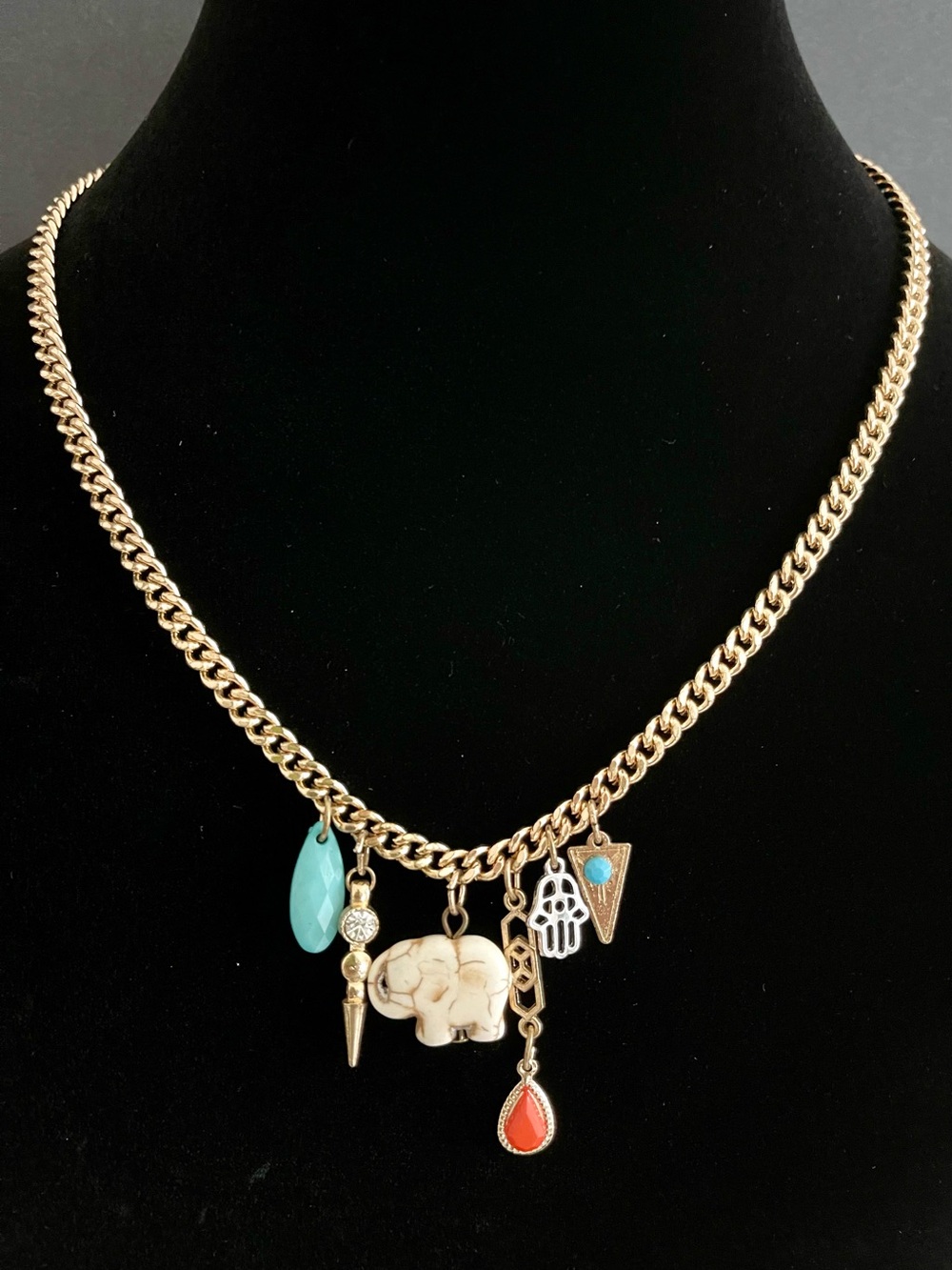 Golden Chain Charm Necklace with Colorful Pendants